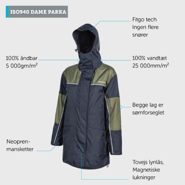 Betacraft ISO940 Dame Parka Regnjakke Sort str. L