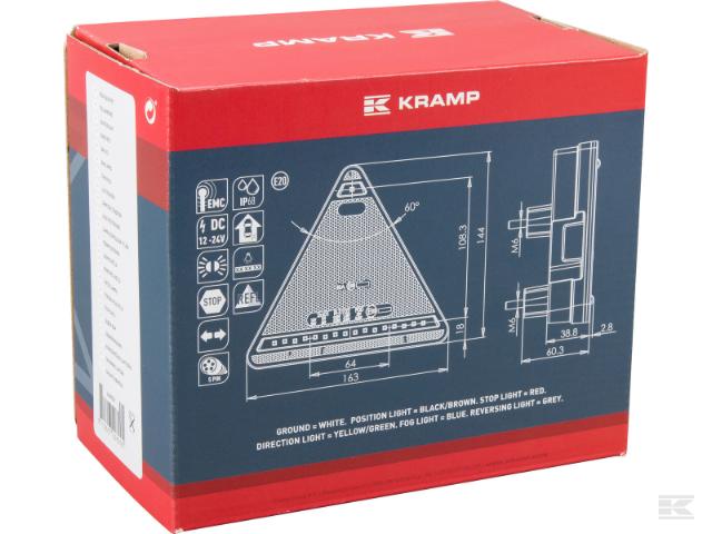 Kramp LED Baglygte trekant ventre m/deutsch stik